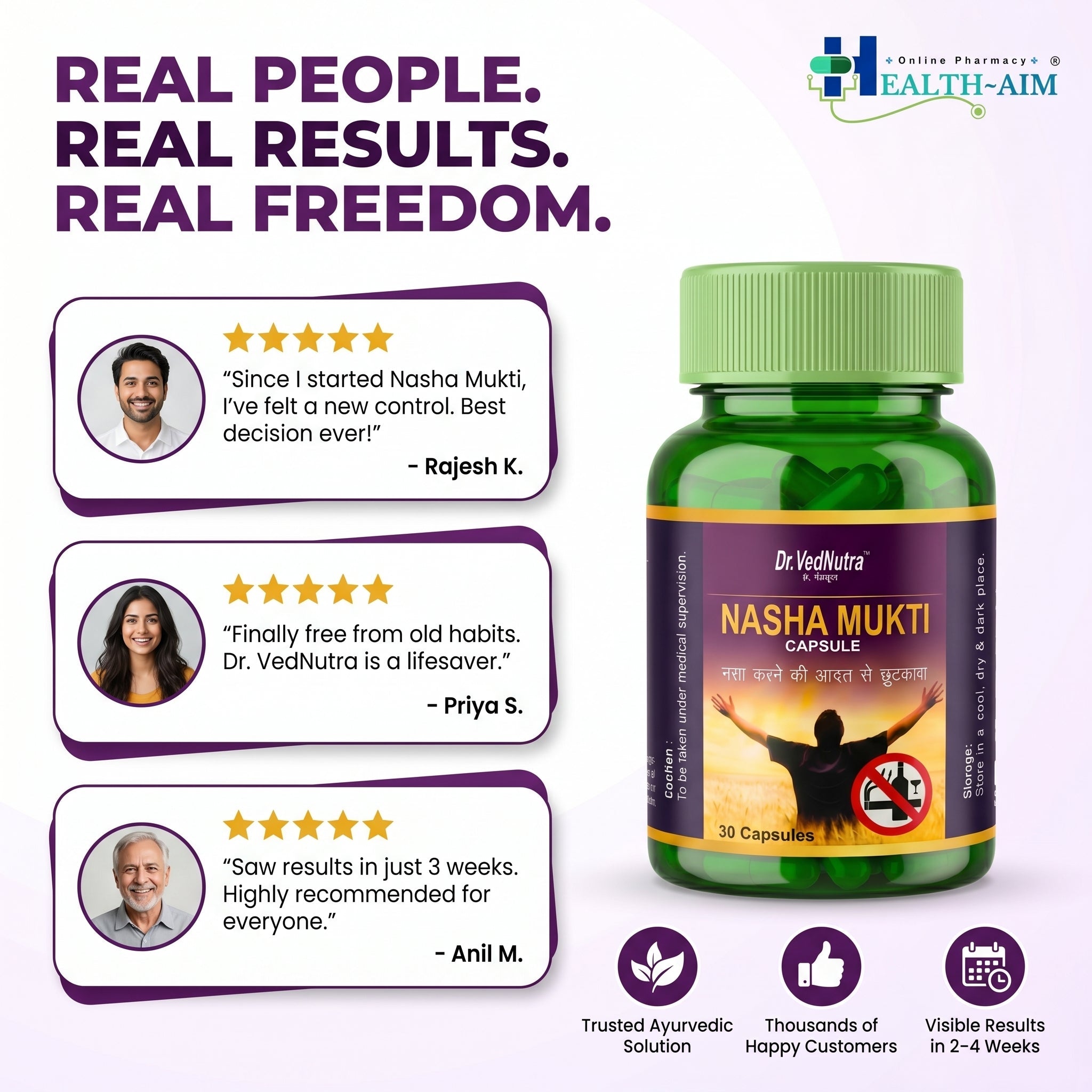 VedNutra Nasha Mukti Ayurvedic Capsules | Herbal Wellness Support for Healthy Lifestyle & Mental Balance | 30Caps - HEALTH AIM PHARMACY