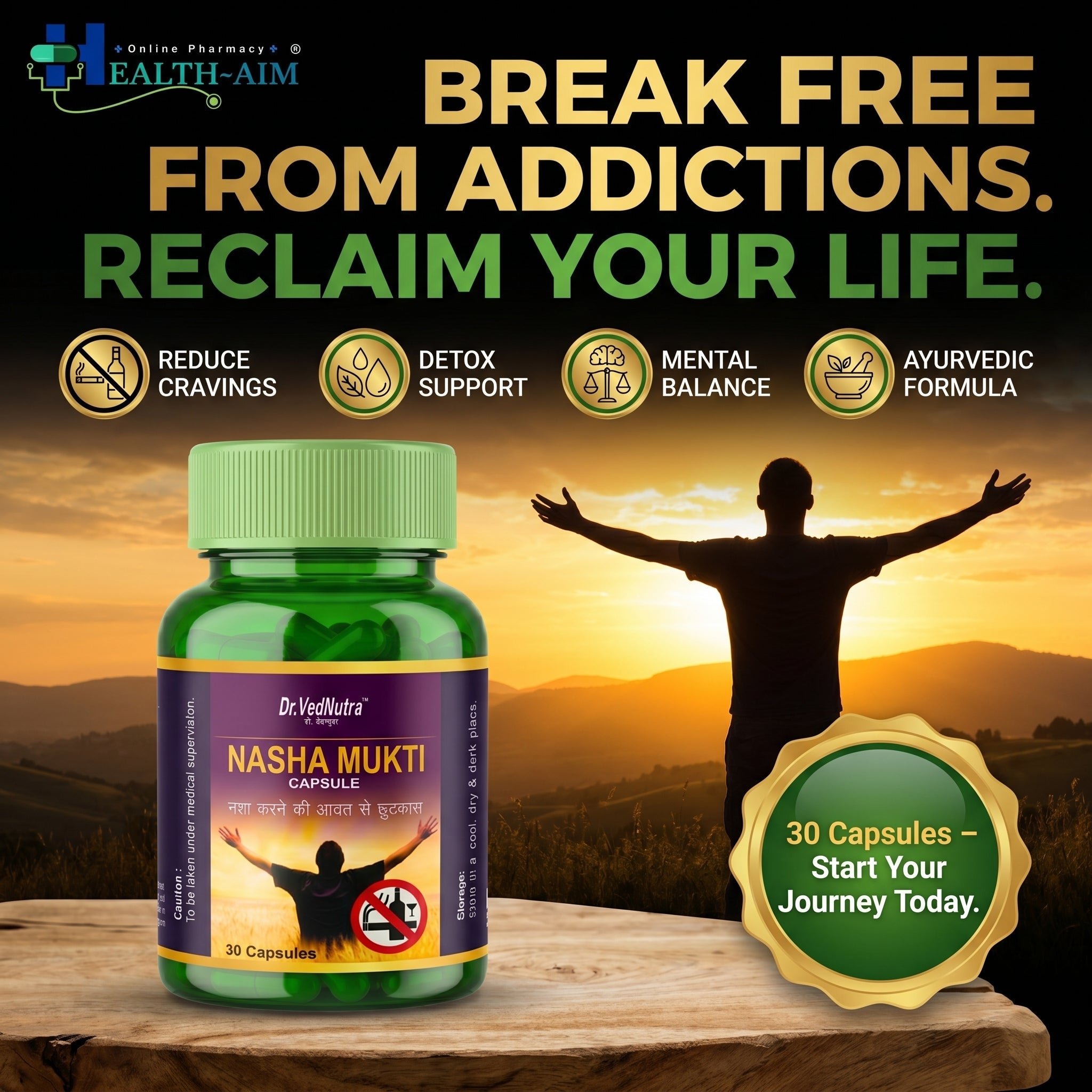 VedNutra Nasha Mukti Ayurvedic Capsules | Herbal Wellness Support for Healthy Lifestyle & Mental Balance | 30Caps - HEALTH AIM PHARMACY