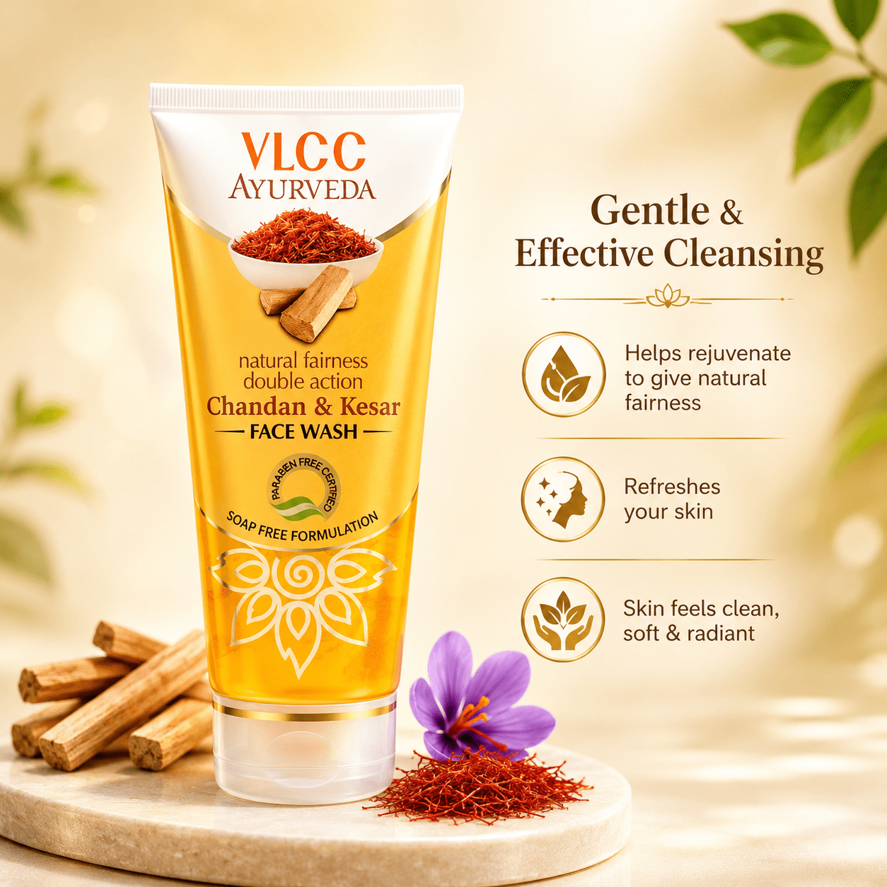 Vlcc Ayurveda Chandan & Kesar Face Wash 100ml - HEALTH AIM PHARMACY