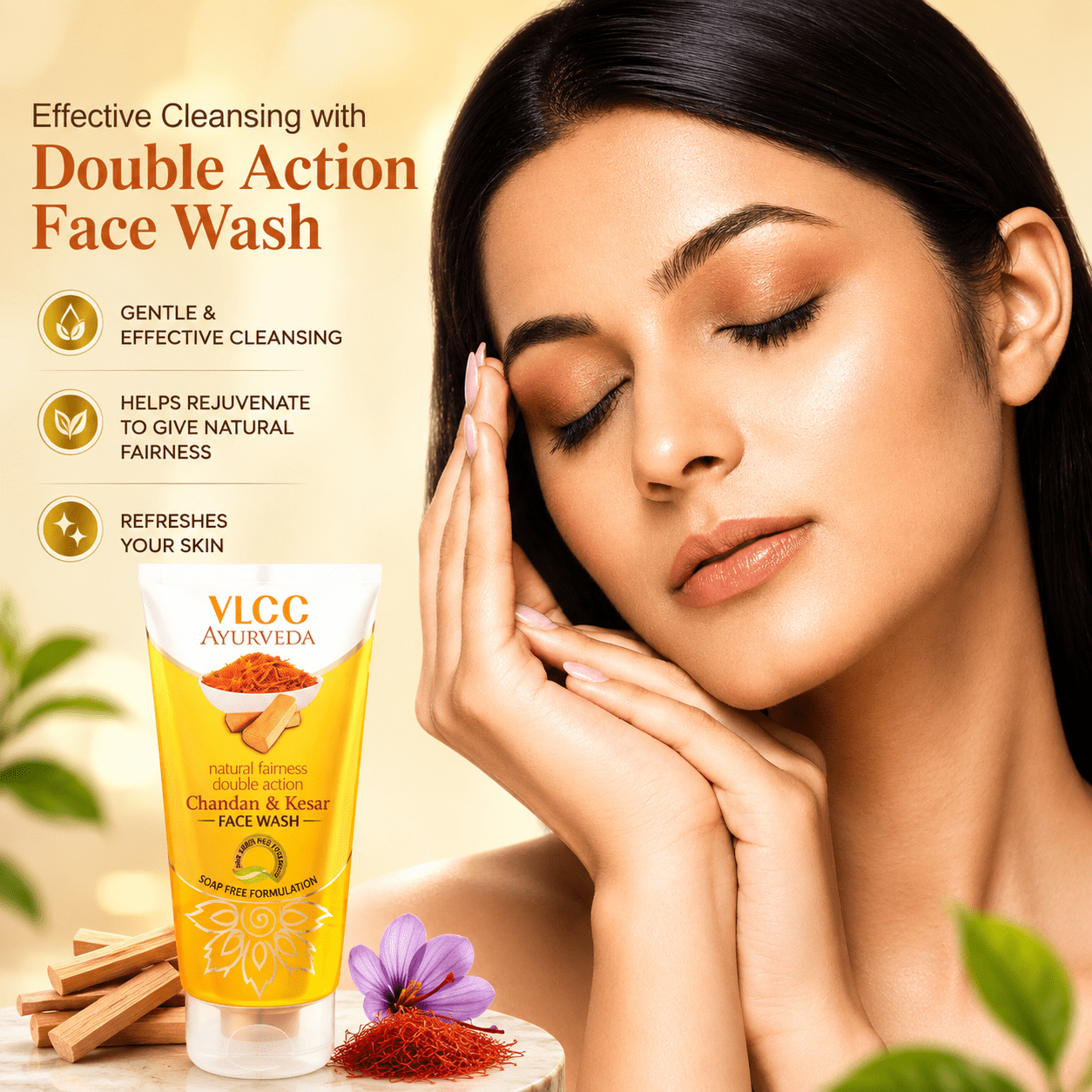 Vlcc Ayurveda Chandan & Kesar Face Wash 100ml - HEALTH AIM PHARMACY