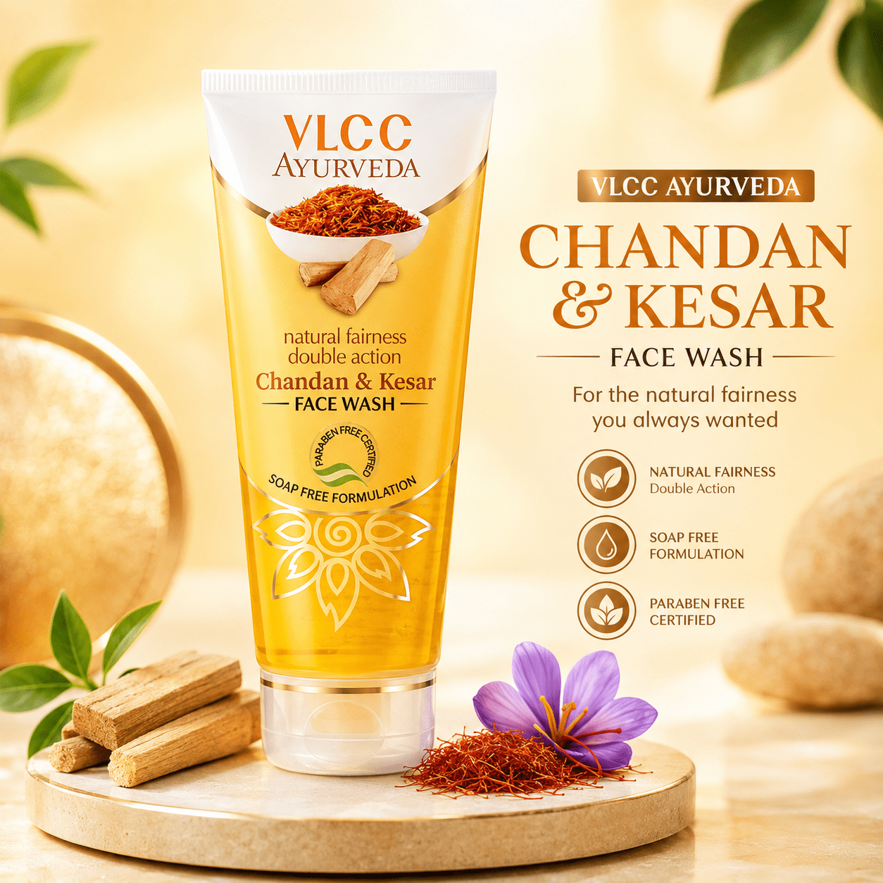 Vlcc Ayurveda Chandan & Kesar Face Wash 100ml - HEALTH AIM PHARMACY