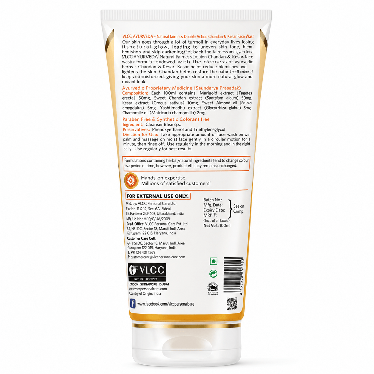 Vlcc Ayurveda Chandan & Kesar Face Wash 100ml - HEALTH AIM PHARMACY