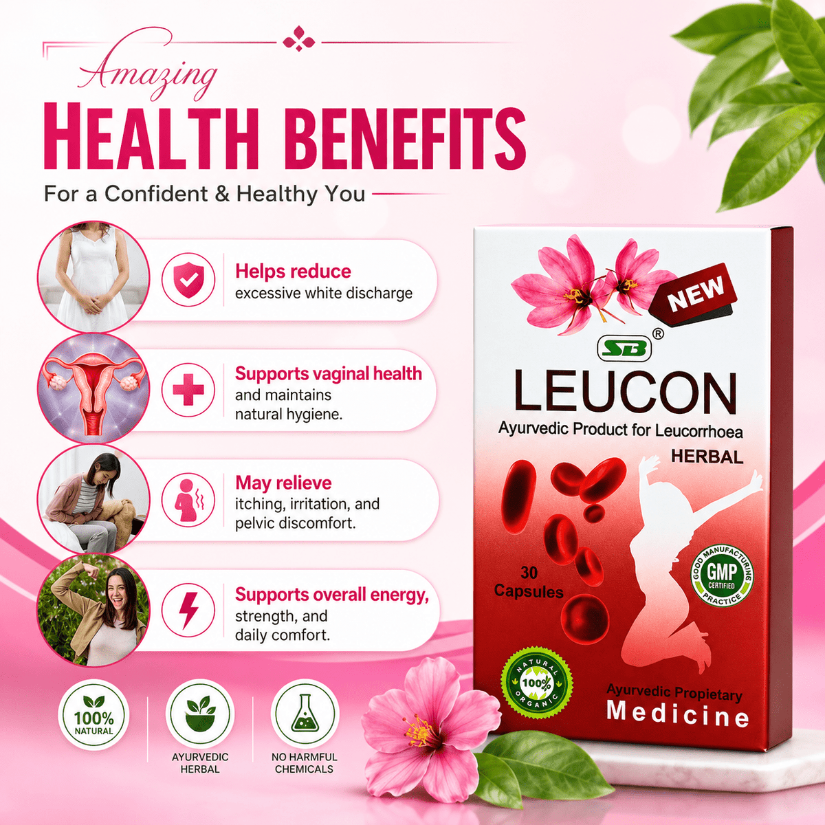 Women's Health Care Combo Pack: Ayurvedic ASHOKA Cordial Syrup & Leucon Capsule - 200ml + 30Caps - HEALTH AIM PHARMACY