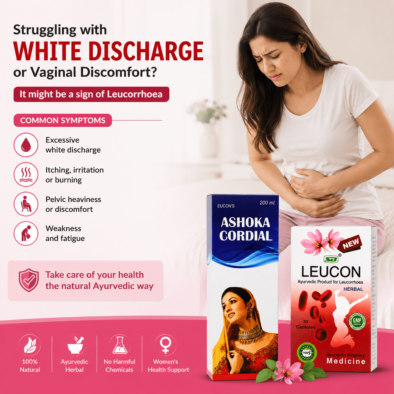 Women's Health Care Combo Pack: Ayurvedic ASHOKA Cordial Syrup & Leucon Capsule - 200ml + 30Caps - HEALTH AIM PHARMACY