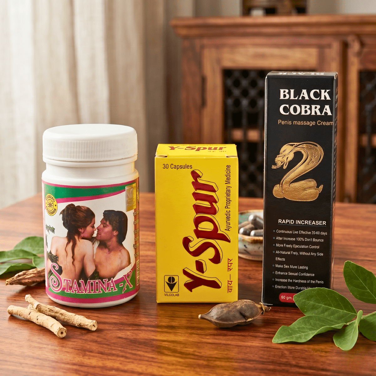 Y - spur Capsule and Stamina - X Powder & Black Cobra Massage Cream Combo | 30Caps + 100gm + 60gm | Combo Pack - HEALTH AIM PHARMACY