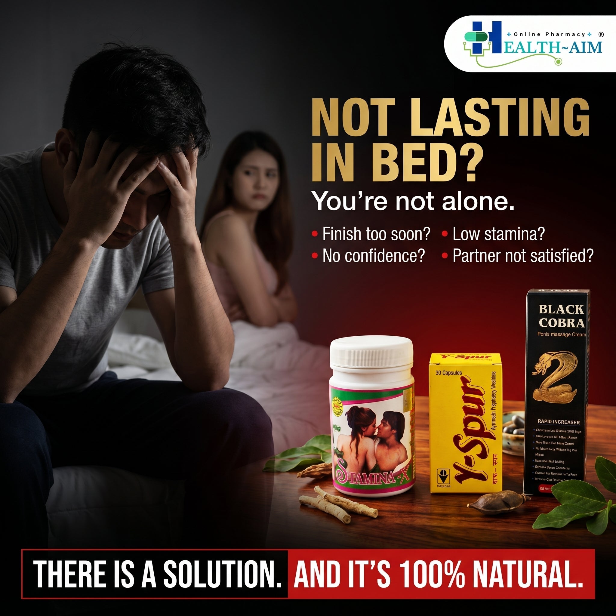 Y - spur Capsule and Stamina - X Powder & Black Cobra Massage Cream Combo | 30Caps + 100gm + 60gm | Combo Pack - HEALTH AIM PHARMACY